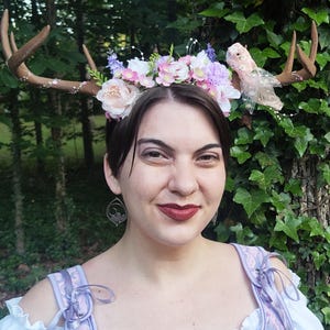 Deer Antler Spring Bird Flower Crown, Renaissance Cosplay Costume Headpiece 3d Printed Animal Horns image 3