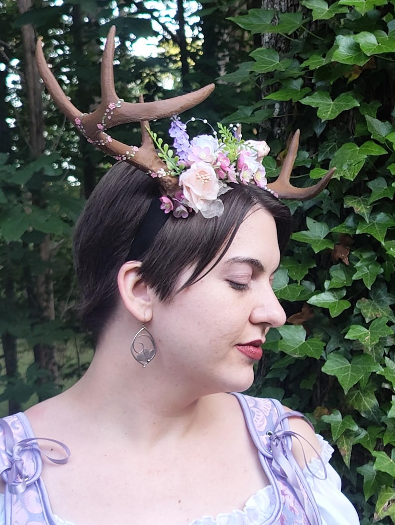 Deer Antler Spring Bird Flower Crown, Renaissance Cosplay Costume Headpiece 3d Printed Animal Horns image 2