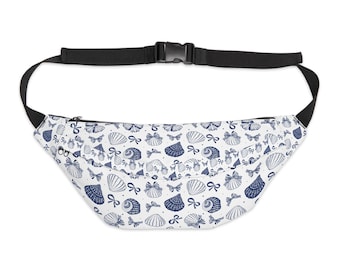 Nautical Shell Pattern Large Fanny Pack | Seashell Travel Waist Bag