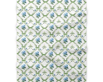 Couverture bleue en treillis floral | Jeté en polaire sherpa