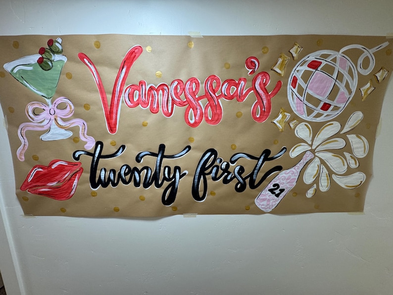 Twenty First Banner Painted 21st Birthday Banner: Martini Party Decor - Etsy