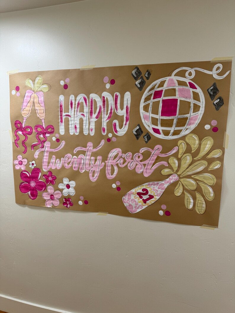 Twenty First Banner Floral 21st Birthday Banner/21st Birthday/ Twenty First Birthday ...