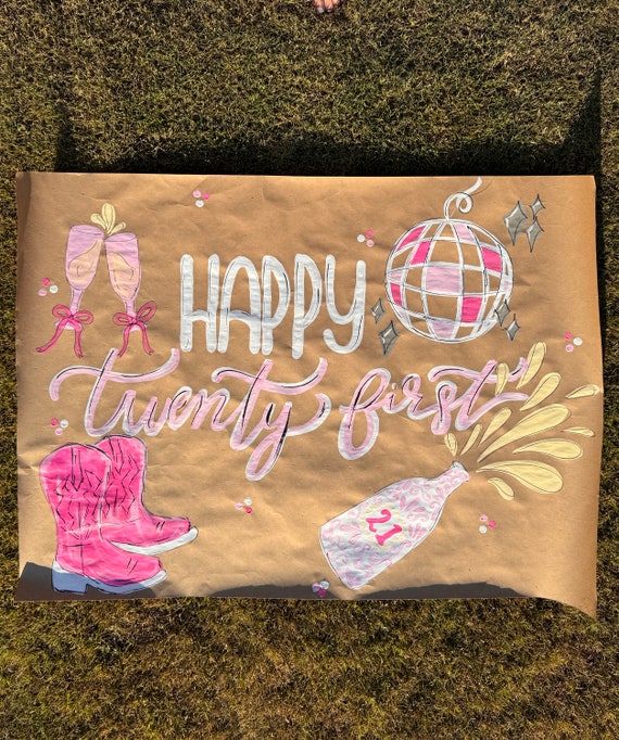Hand-painted 21st Birthday Banner: Custom Party Decor - Etsy