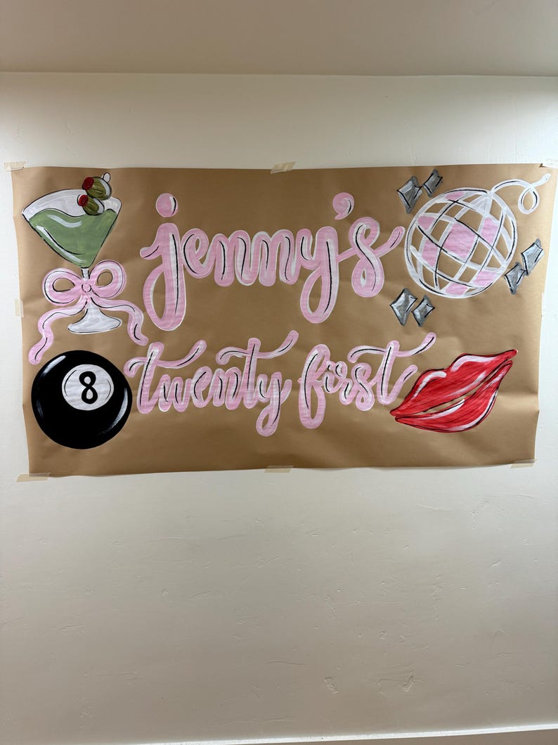 Twenty First Banner Painted 21st Birthday Banner: Martini Party Decor - Etsy
