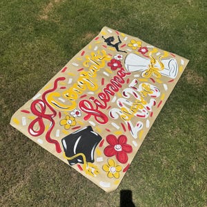 graduation banner, grad party decor, graduation, grad party, class of 2025, graduation decor, craft paper banner, custom hand painted,