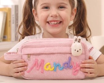 Estuche de pana personalizado, bolsa de pana con nombre personalizado, regalo para la vuelta al cole, bolsa de lápices con monograma y nombre de hilo, regalo para niños