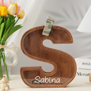 Cofrinho com nome personalizado, cofrinho com letras do alfabeto de madeira, cofrinho de aniversário, cofrinho grande de madeira personalizado com letras para crianças, presente de madeira para crianças