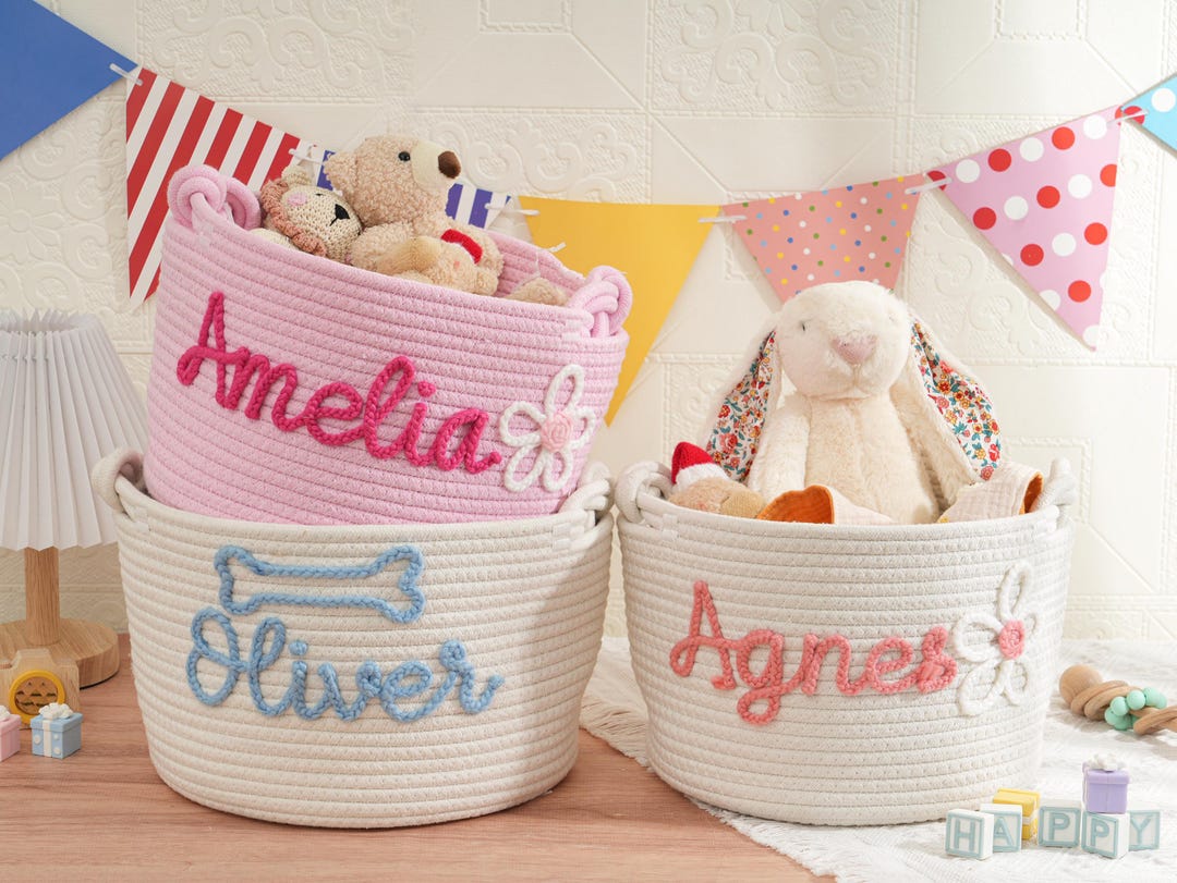 Custom Baby Shower Gift Basket, Rope Cotton Baby Gift Basket, Baby Gift ...