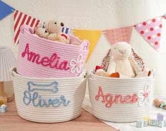 Custom Rope Cotton Baby Basket, Personalized Toy Storage Bin