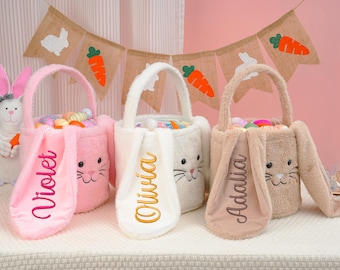 Personalized Plush Easter Bunny Basket: Easter Egg Hunt Bag