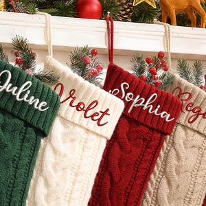 Personalized Knit Christmas Stocking: 2026 Embroidered Family Name, Monogram Stocking, Holiday Decor