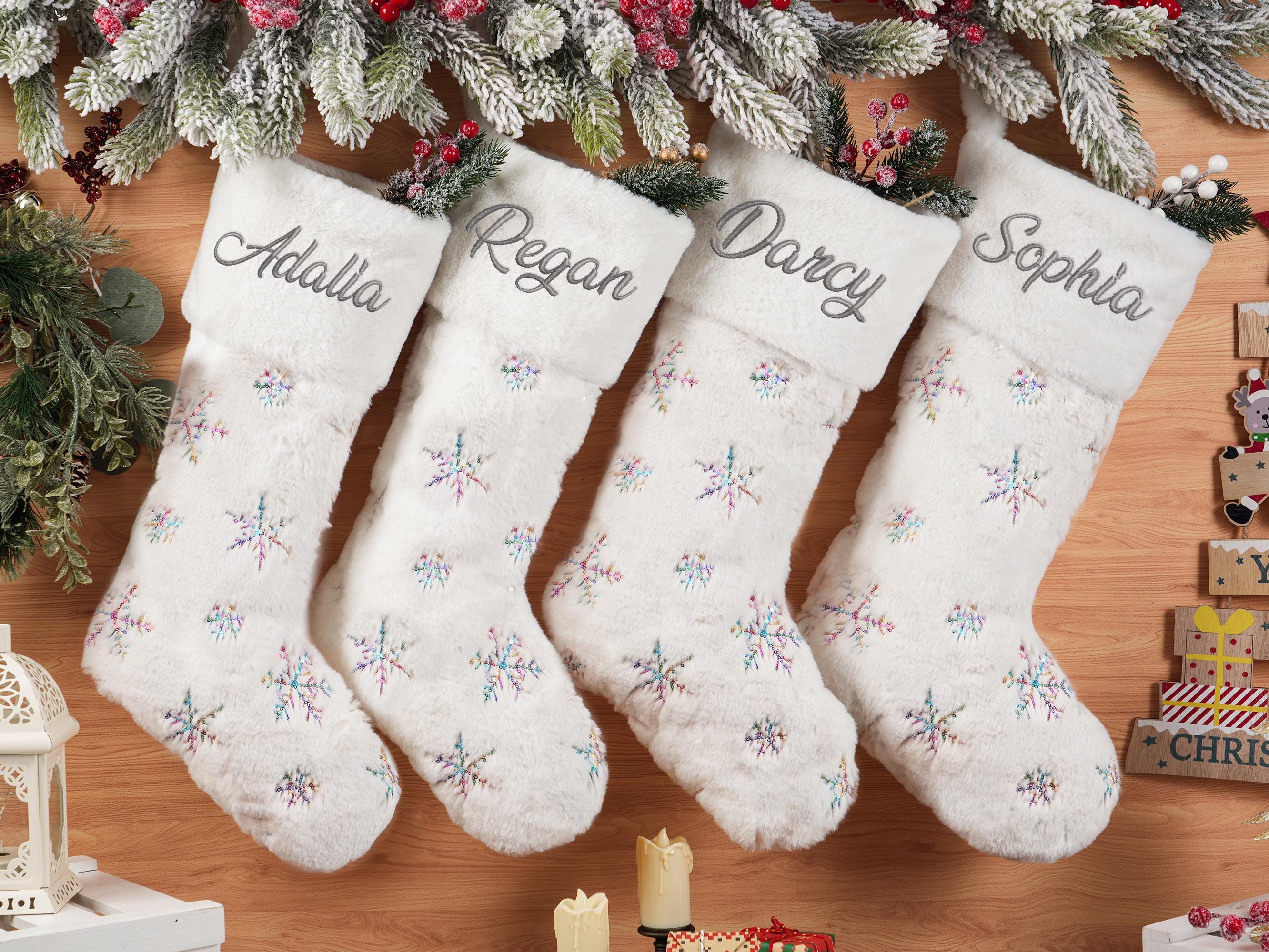 Personalized Christmas Stockings, Custom Holiday Stockings, Plush Sequin snowflake Stockings,2025 Embroidered Knit Stocking,Family Stocking