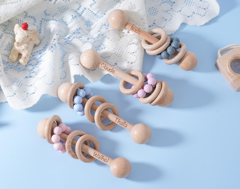 Face Bead Rattle Personalized Wooden Baby Rattle: Engraved Beech Wood Newborn Gift - Etsy