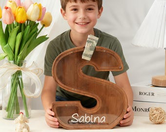 Personalized Wooden Letter Piggy Bank: Custom Name Coin Bank