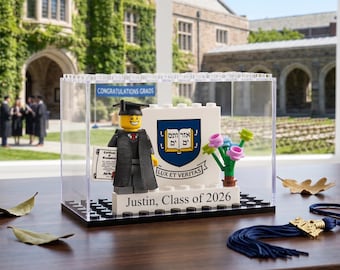 Class of 2026 Keepsake,Personalized Graduate Brick Minifigure with Photo, Custom Graduation Gift School Logo Photo Name