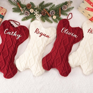 Bestickter Weihnachtsstrumpf für Hundeknochen, Gestrickter Weihnachtsstrumpf mit Namen für Hundeknochen, Weihnachtsstrumpf für Hunde, 2025 Weihnachtsstrumpf