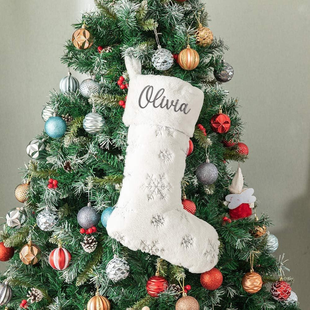 Personalized Christmas Stockings, Custom Holiday Stockings, Plush Sequin snowflake Stockings,2025 Embroidered Knit Stocking,Family Stocking