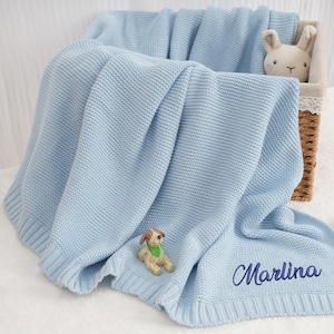 Personalized Name, Stroller Blanket,Newborn Baby Gift, Soft Breathable Cotton Knit, baby shower Gift,Baby Blanket, Baby gift, Newborn gift