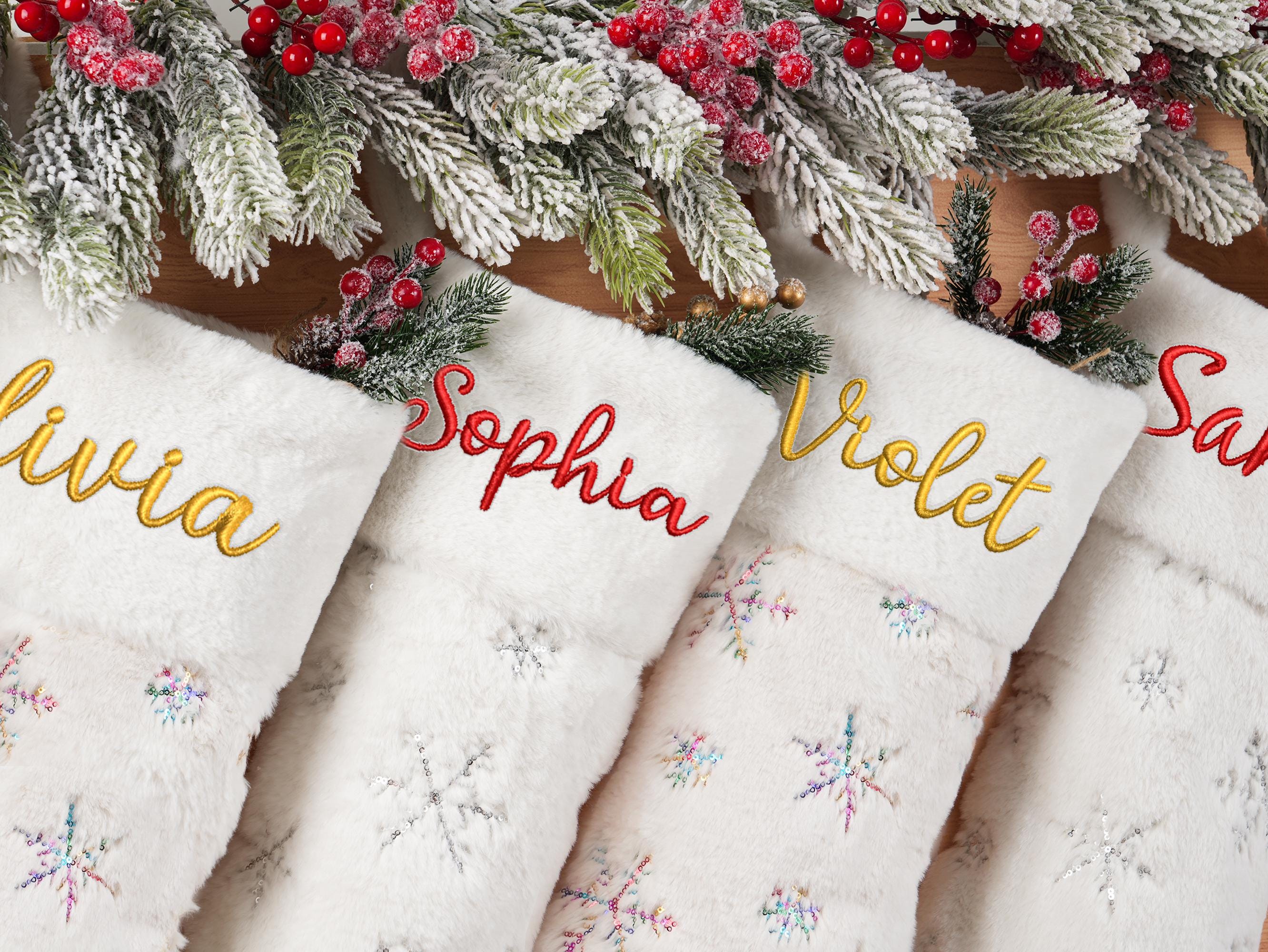 Personalized Christmas Stockings, Custom Holiday Stockings, Plush Sequin snowflake Stockings,2025 Embroidered Knit Stocking,Family Stocking