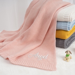 Newborn Baby Gift, Soft Breathable Cotton Knit, baby shower Gift,Baby Blanket, Baby gift, Newborn gift, Personalized Name, Stroller Blanket
