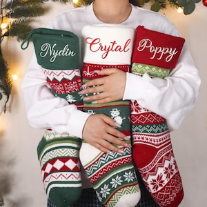 Personalized Knit Christmas Stocking: 2025 Embroidered Family Name, Monogram Stocking, Holiday Decor