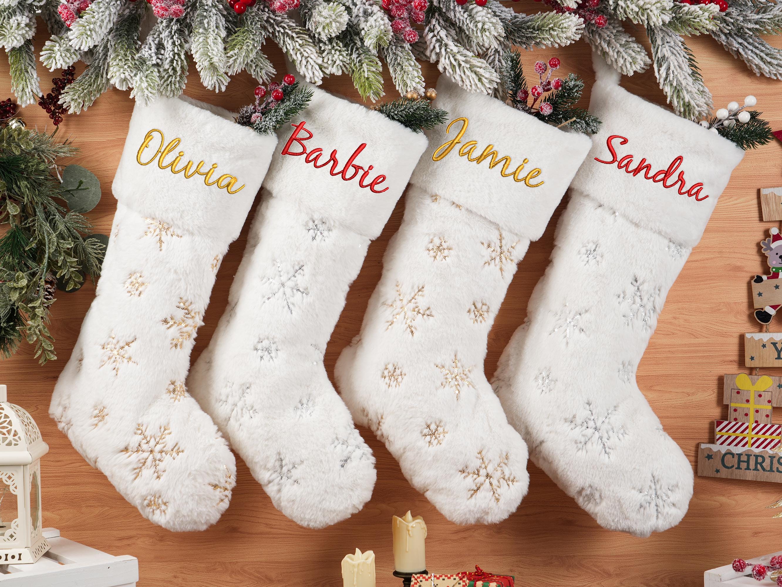 Personalized Christmas Stockings, Custom Holiday Stockings, Plush Sequin snowflake Stockings,2025 Embroidered Knit Stocking,Family Stocking