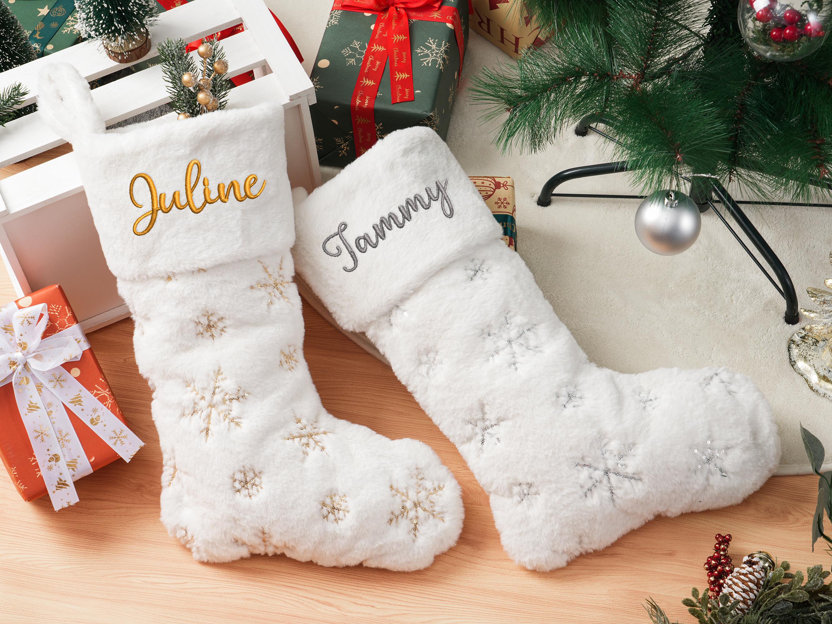 Personalized Christmas Stockings, Custom Holiday Stockings, Plush Sequin snowflake Stockings,2025 Embroidered Knit Stocking,Family Stocking