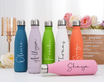 Botella de agua aislada personalizada, vaso con nombre personalizado, regalo para damas de honor