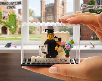 Personalized Graduate Brick Minifigure with Photo, Class of 2026 Keepsake,Custom Graduation Gift School Logo Photo Name