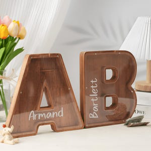 Alcancía de madera grande personalizada con letras para niños, alcancía con nombre personalizado, alcancía con letras del alfabeto de madera, regalo de madera para niños