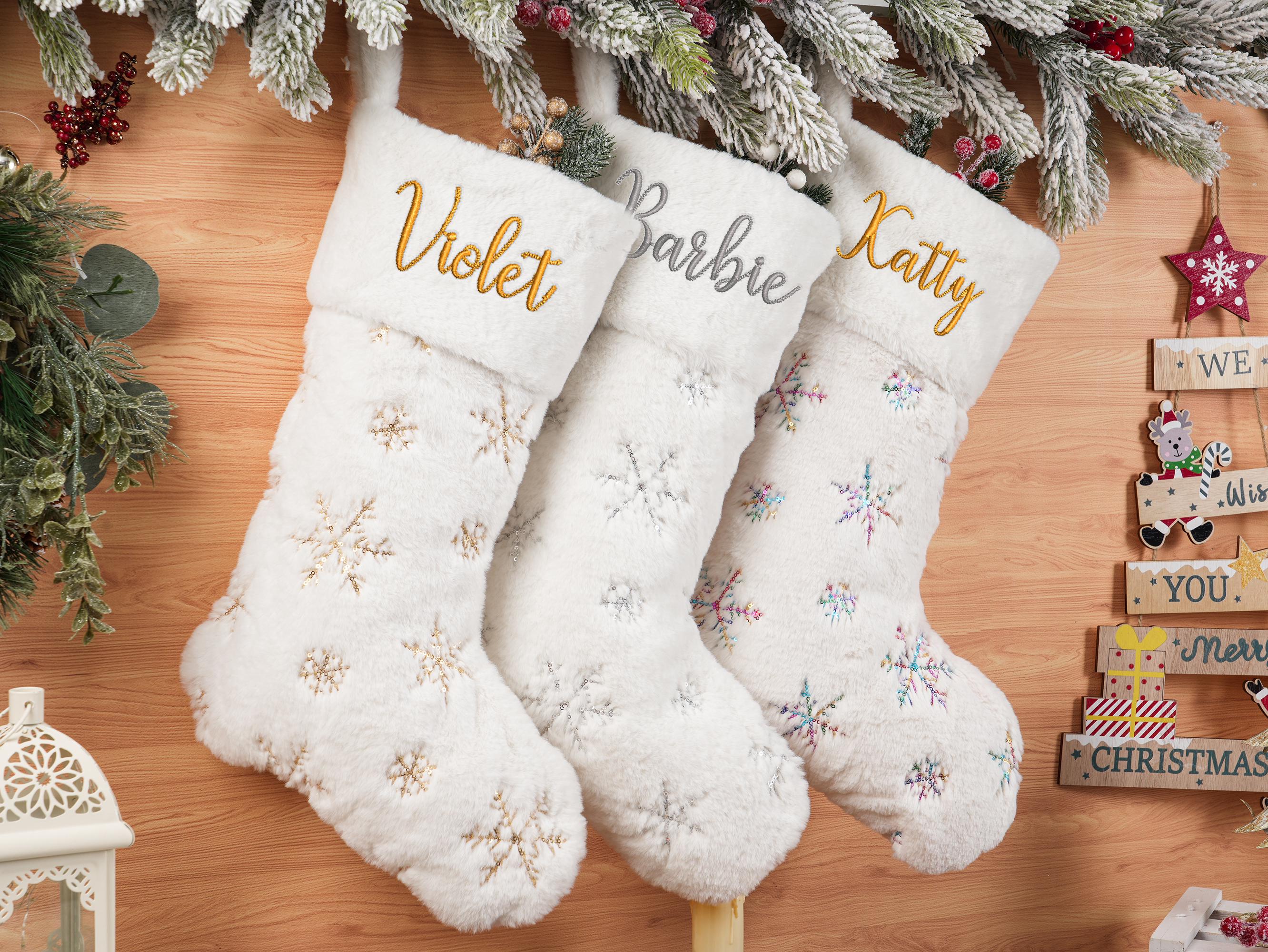 Personalized Christmas Stockings, Custom Holiday Stockings, Plush Sequin snowflake Stockings,2025 Embroidered Knit Stocking,Family Stocking