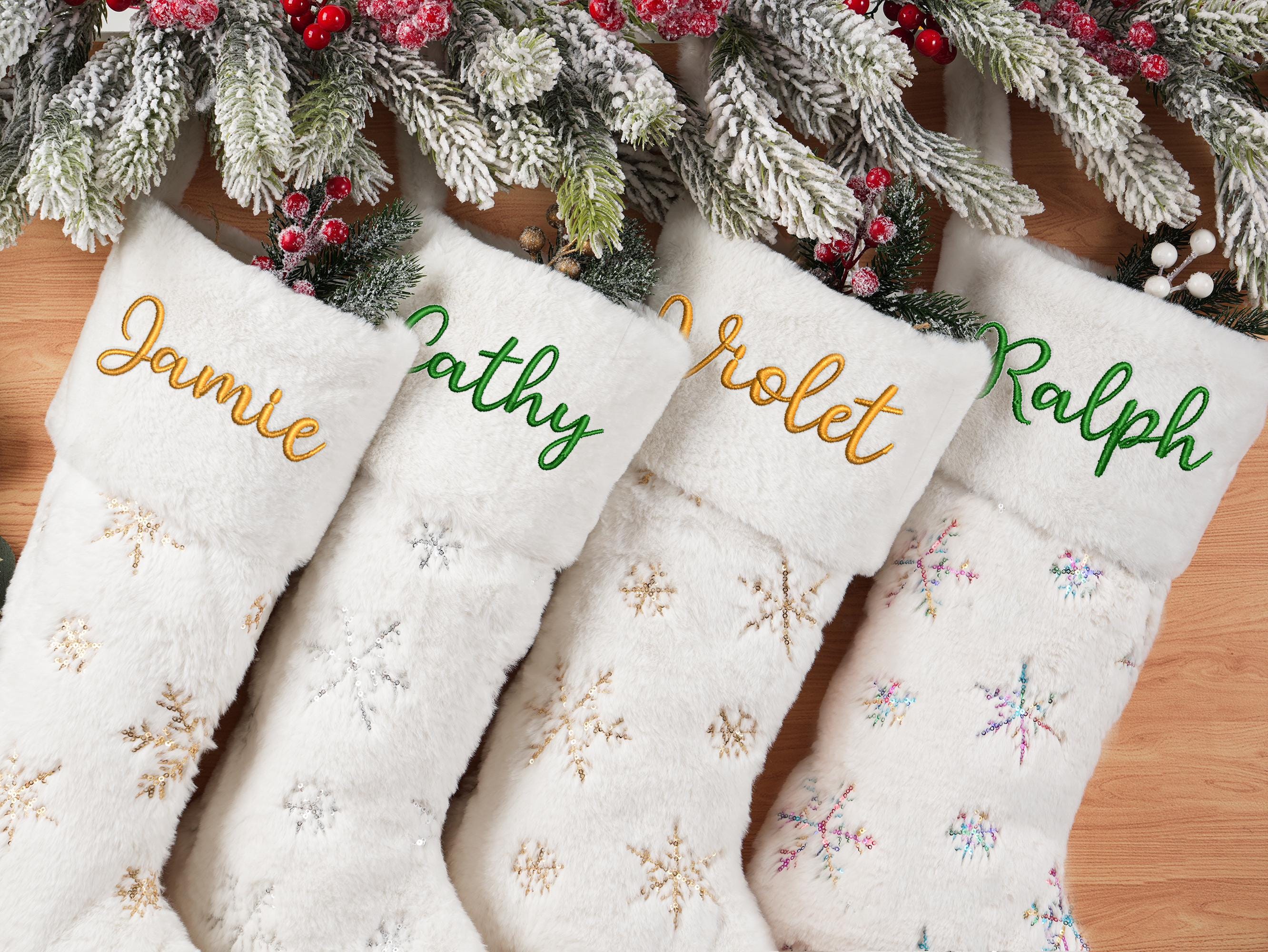 Personalized Christmas Stockings, Custom Holiday Stockings, Plush Sequin snowflake Stockings,2025 Embroidered Knit Stocking,Family Stocking