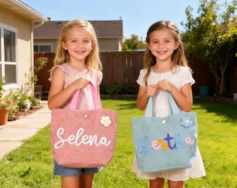 Personalized Corduroy Tote Bag: Embroidered Name, Children's Gift