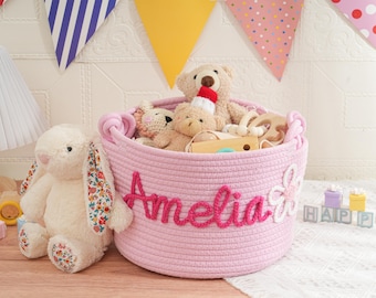 Personalized Rope Cotton Baby Basket: Custom Toy Storage Bin