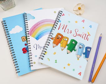 Personalized Rainbow Teacher Notebook: Spiral Bound, Thank You Gift