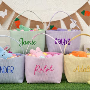 Personalized Easter basket,Custom Easter bunny Basket,1st Easter egg hunt basket,Toy basket bag organizer,Embroidered Easter Basket for Kids