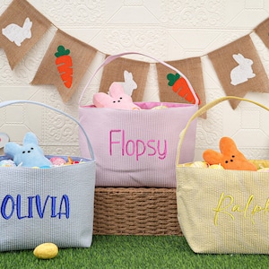 Custom Easter bunny Basket,Personalized Easter basket,1st Easter egg hunt basket,Toy basket bag organizer,Embroidered Easter Basket for Kids