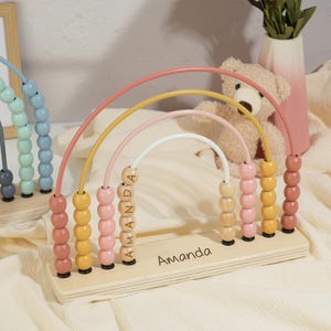 Personalized Baby Rainbow Abacus,Montessori,Counting Tool,Baby Shower Gift,Wooden Engraved Baby Abacus,Baby Nursery Decor, 1st Birthday Gift
