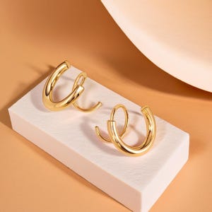 Spiral Hoop Earrings, Double Hoop Twisted, Gold Plated, Spiral Loop, Minimalist Design, Perfect Teens Gift, Women's Jewellery.
