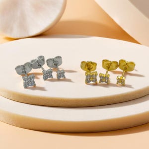 Flower Zirconia Stud Earrings in Gold & Silver, Ideal for Second and Third Piercings, Set of 3 Women's Daily Jewellery Gift