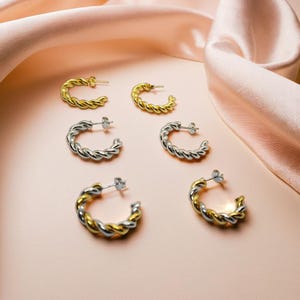 Unique Gold and Silver, Gold & Silver Mixed Metal Hoop Earrings, Intertwining Two-Tone Design, Gold-Plated Jewellery for Women