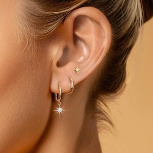Three-Piece Stainless Steel Earrings Set, 14K Gold-Plated, Ideal for Multiple Piercings, Perfect for Earring Stacking, Gift For Her.