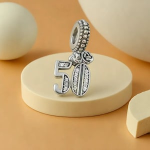 50th Celebration Dangle Charm, Women&#39;s Rhinestone Dangle Bracelet Charms for Special Occasions.