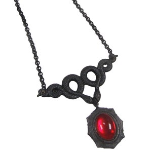 Collier noir et rouge avec pendentif serpent double enroulé, bijoux mystérieux gothiques, cravate Rolo, chaîne