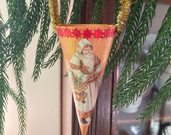 Handmade Christmas Decoration - Victorian Santa Tree Ornament - Victorian Style Cone Candy Container