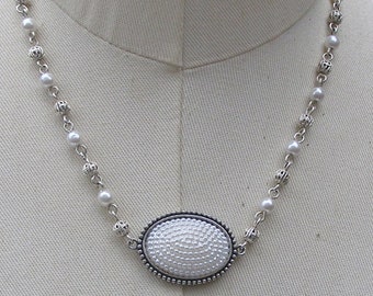 Faux Pearl Filigree Bead Necklace, Vintage Assemblage jewelry, Layering Necklace, Elegant Silver Necklace