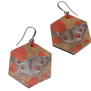 Rustic Handmade Black Gray Butterfly Moth Dangle Earrings for Nature Lovers