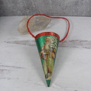 Victorian Style Dresden Candy Container Ornament Vintage Inspired Handmade Christmas Ornament Old World Santa Cone image 5