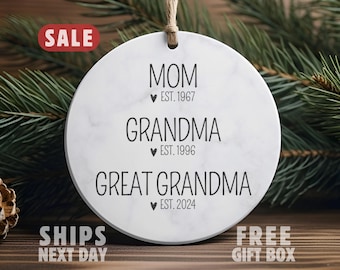 Adorno para mamá, abuela o bisabuela, anuncio de embarazo, revelación de embarazo, regalo para bisabuela, revelación de bebé, adornos navideños