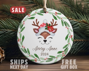 Personalized Reindeer Christmas Ornament, Personalized Girls Christmas Ornament, Custom Kids Christmas Ornament, Reindeer Name Ornament Gift